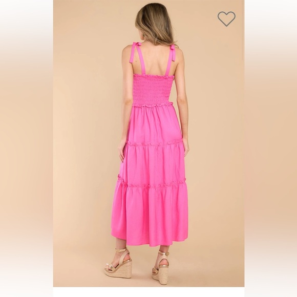 NEW Pink Smocked Midi Dress - Picture 5 of 7